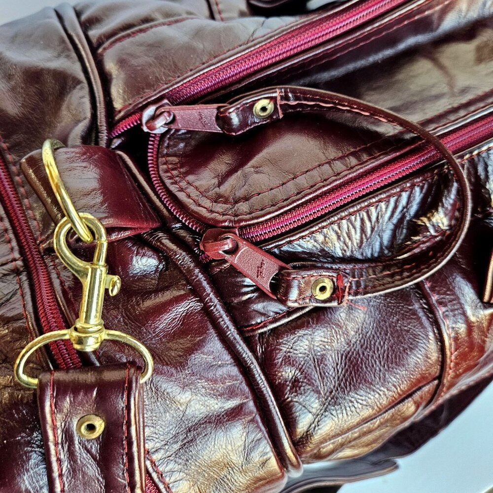 USC Trojans Vintage Patchwork Maroon Leather Duffel 22" Carroll Leather 70s-80s - Picture 9 of 12